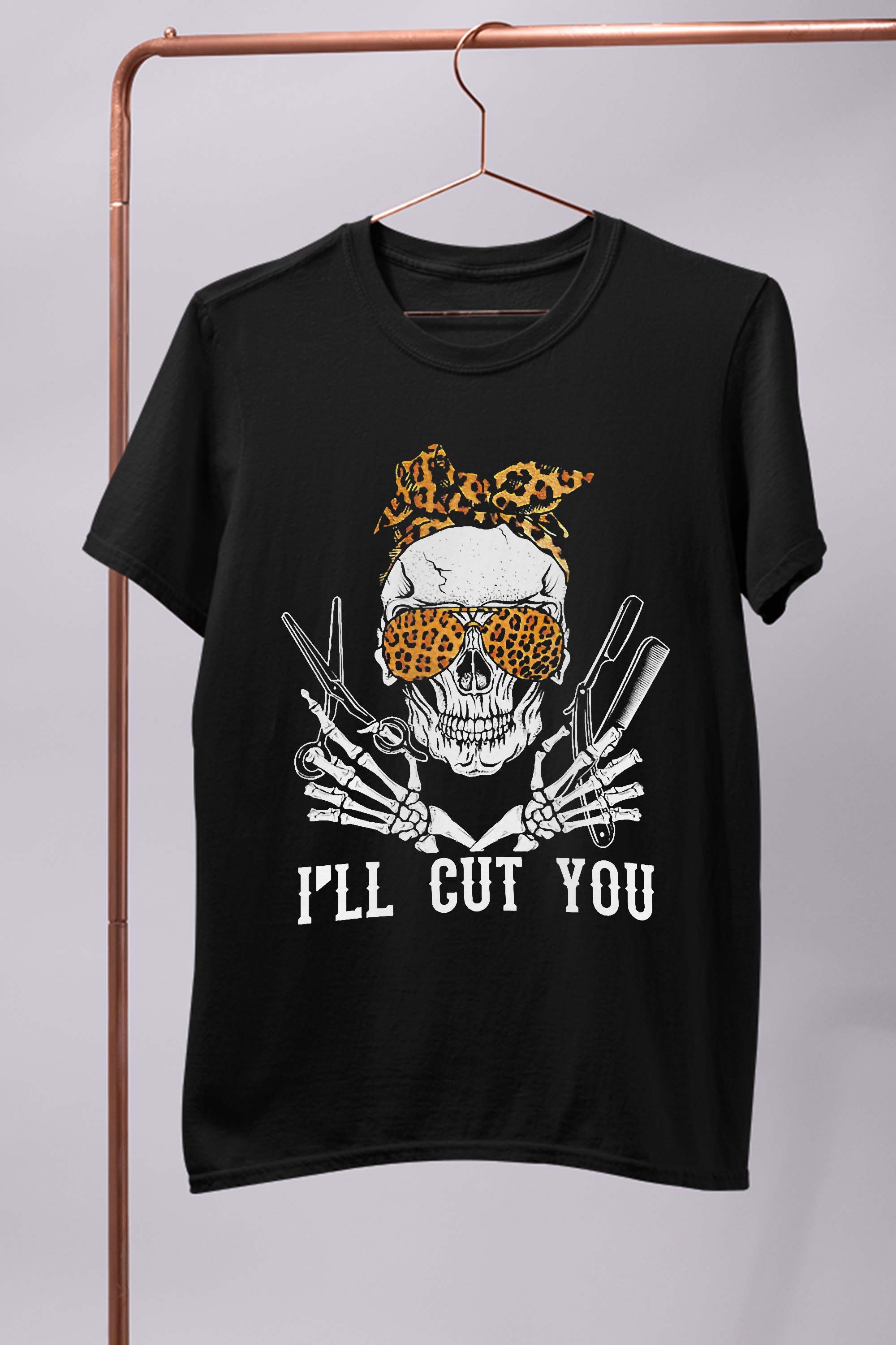 Skull Leopard Hairdresser I’ll Cut You Halloween T-Shirt