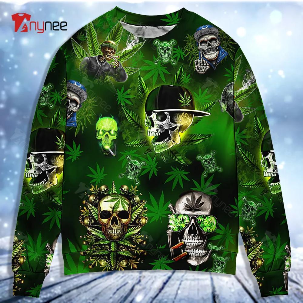 Skull Let’S Get High Green Ugly Christmas Sweater- Best Christmas Gifts 2023