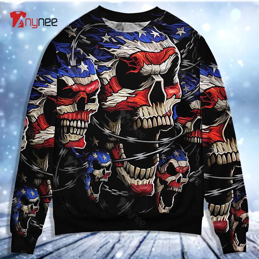 Skull Love America Forever Ugly Christmas Sweater- Best Christmas Gifts 2023