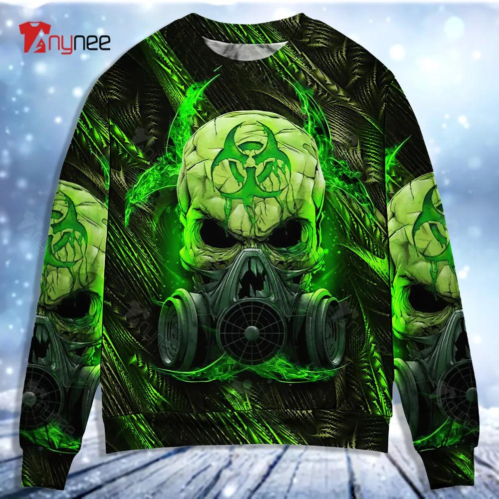 Skull Mask Green Lighting Ugly Christmas Sweater- Best Christmas Gifts 2023