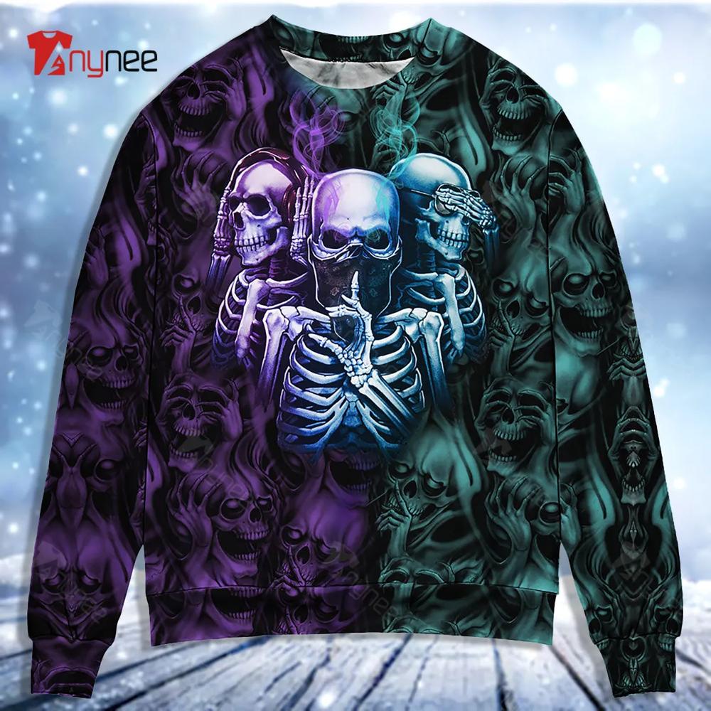 Skull Neither Hear Nor See Ugly Christmas Sweater- Best Christmas Gifts 2023