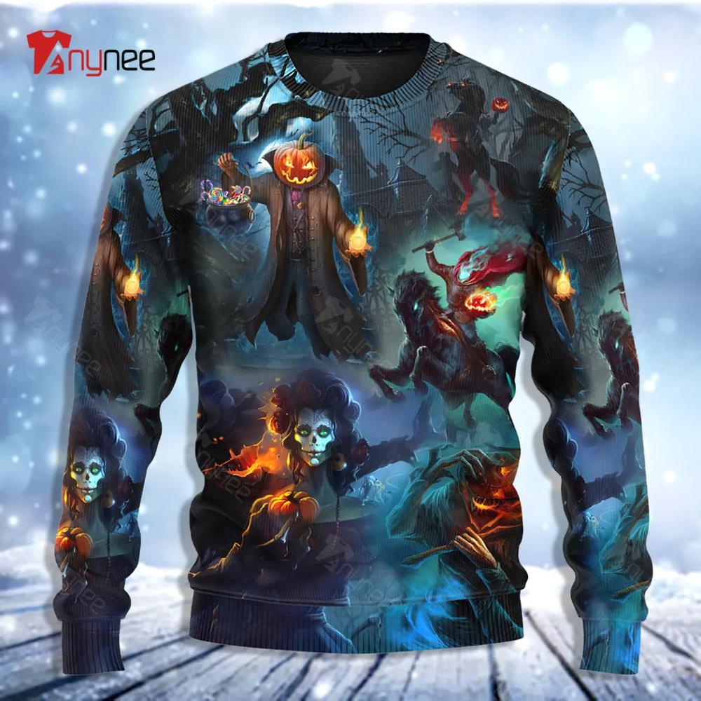 Skull Pumpkin Scary Sky Night Ugly Christmas Sweater- Best Christmas Gifts 2023