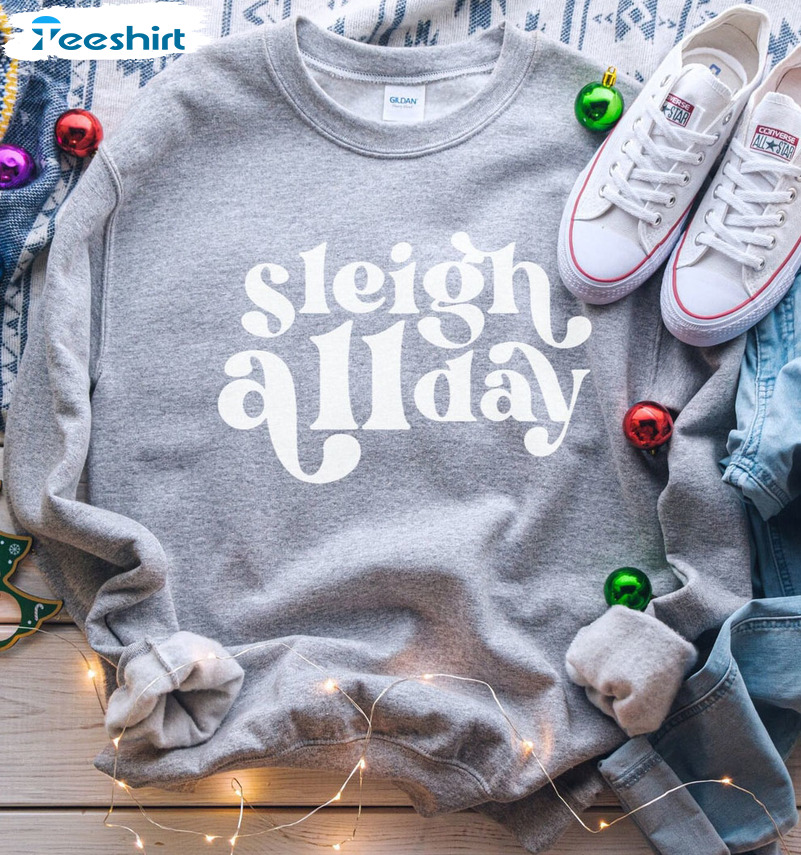 Sleigh All Day Vintage Shirt, Retro Christmas Tee Tops Short Sleeve