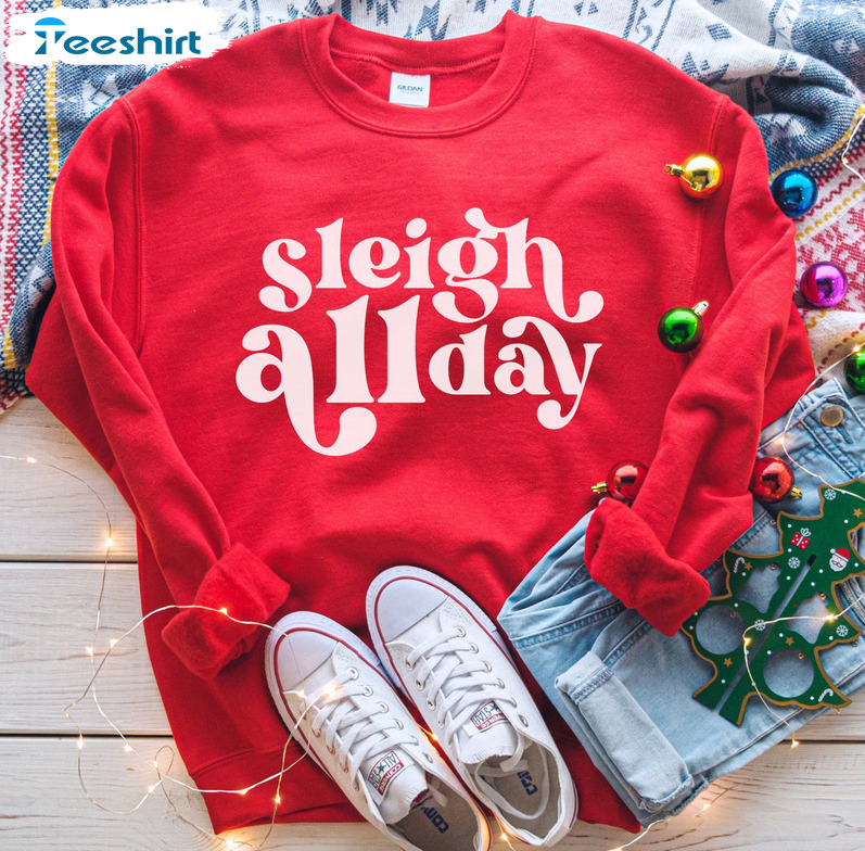 Sleigh All Day Vintage Shirt, Retro Christmas Tee Tops Short Sleeve