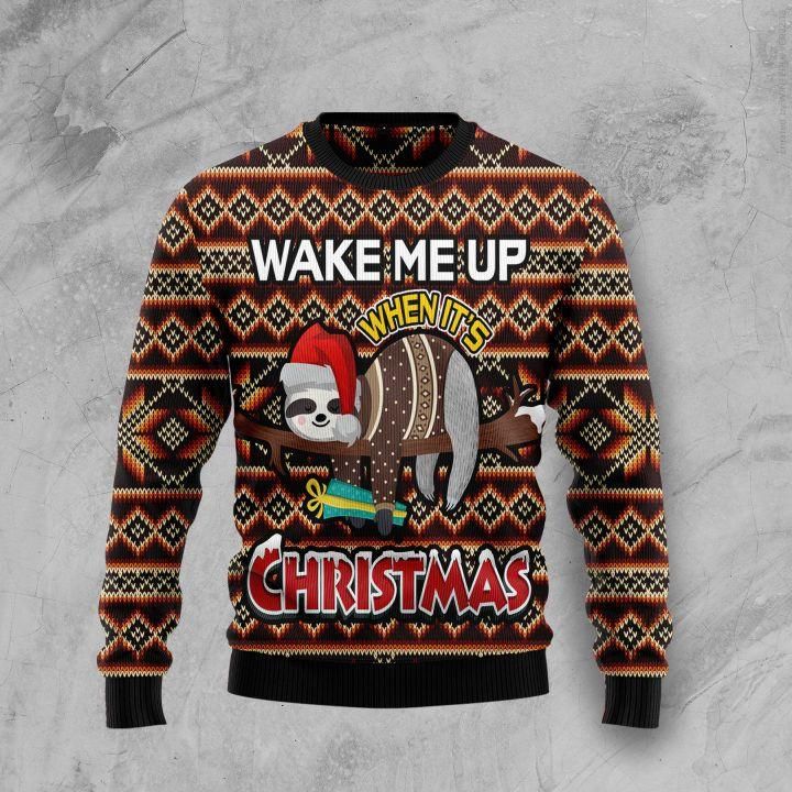 Sloth Wake Me Up Ugly Christmas Sweater | For Men & Women | Adult | US1511- Best Christmas Gifts 2023