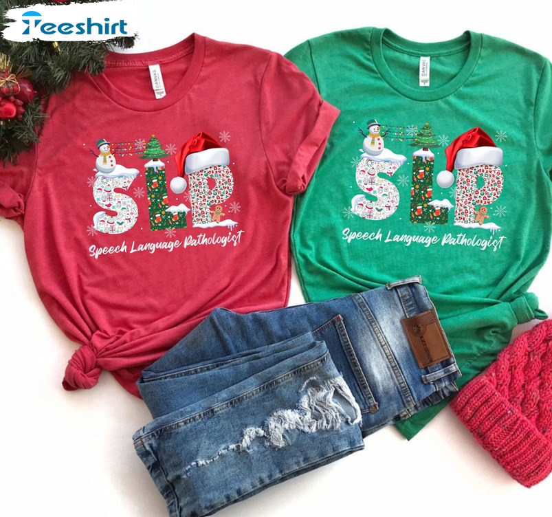 Slp Christmas Shirt, Speech Language Pathologist Short Sleeve Crewneck