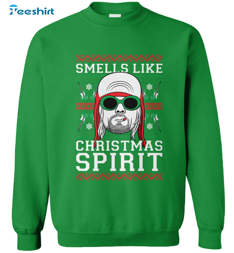 Smells Like Christmas Spirit Funny Shirt, Kurt Cobain Grunge Short Sleeve Unisex T-shirt