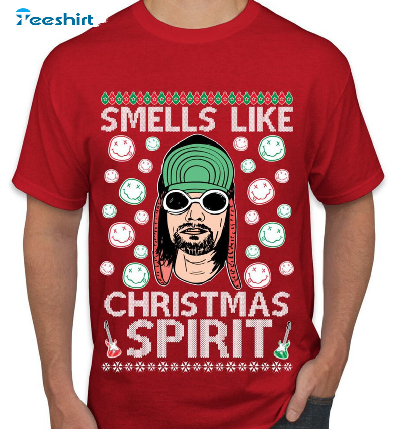 Smells Like Christmas Spirit Shirt, Funny Smile Face Unisex Hoodie Short Sleeve