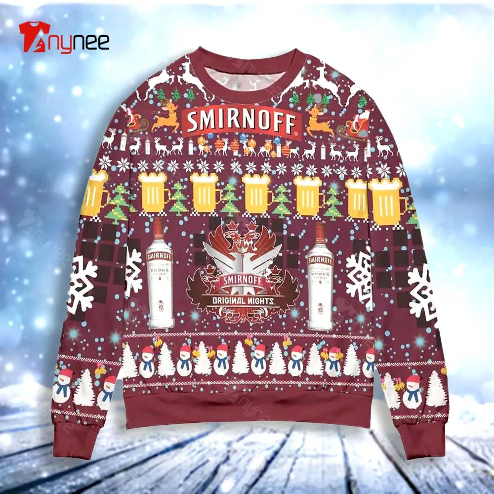 Smirnoff Vodka Snowman Pine Tree Ugly Christmas Sweater- Best Christmas Gifts 2023