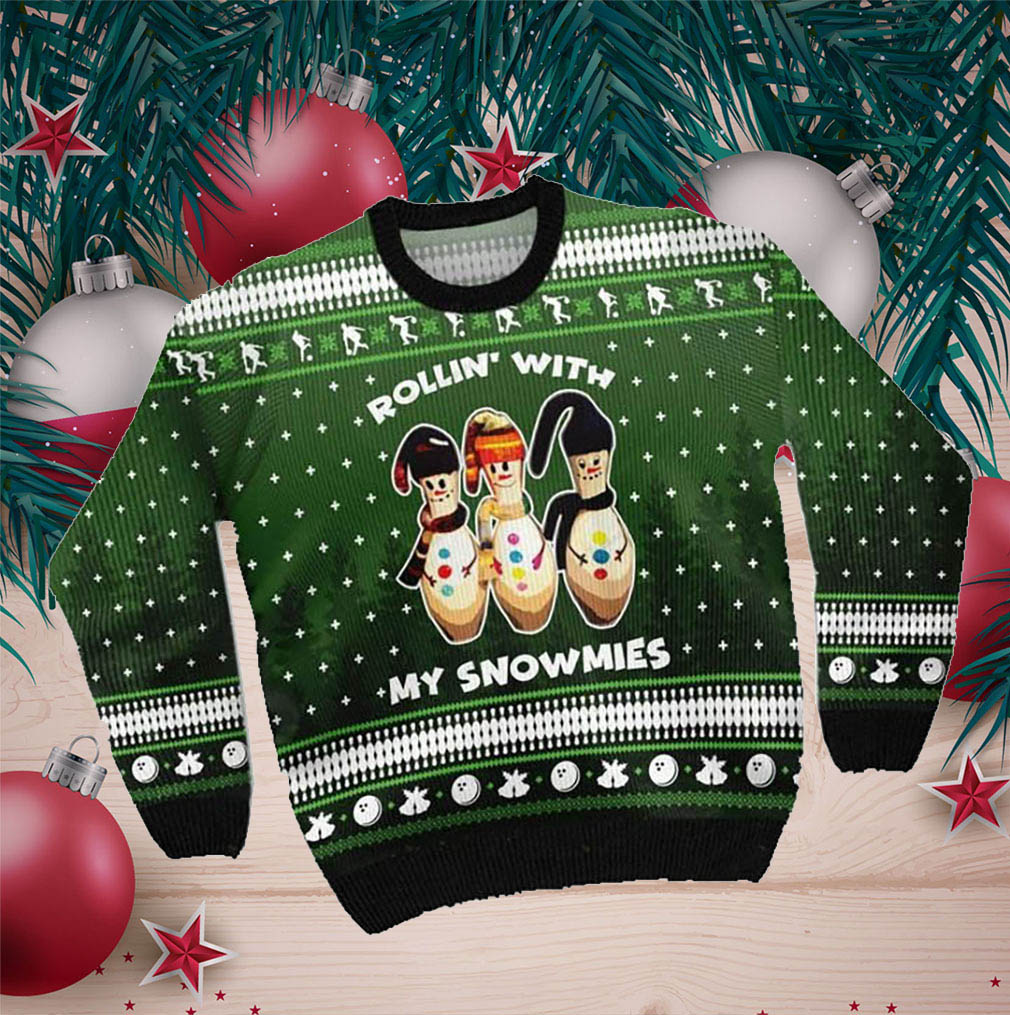 Snowman Bowling With Sayings Rollin’ With My Snowmies Christmas Ugly Sweater- Best Christmas Gifts 2023