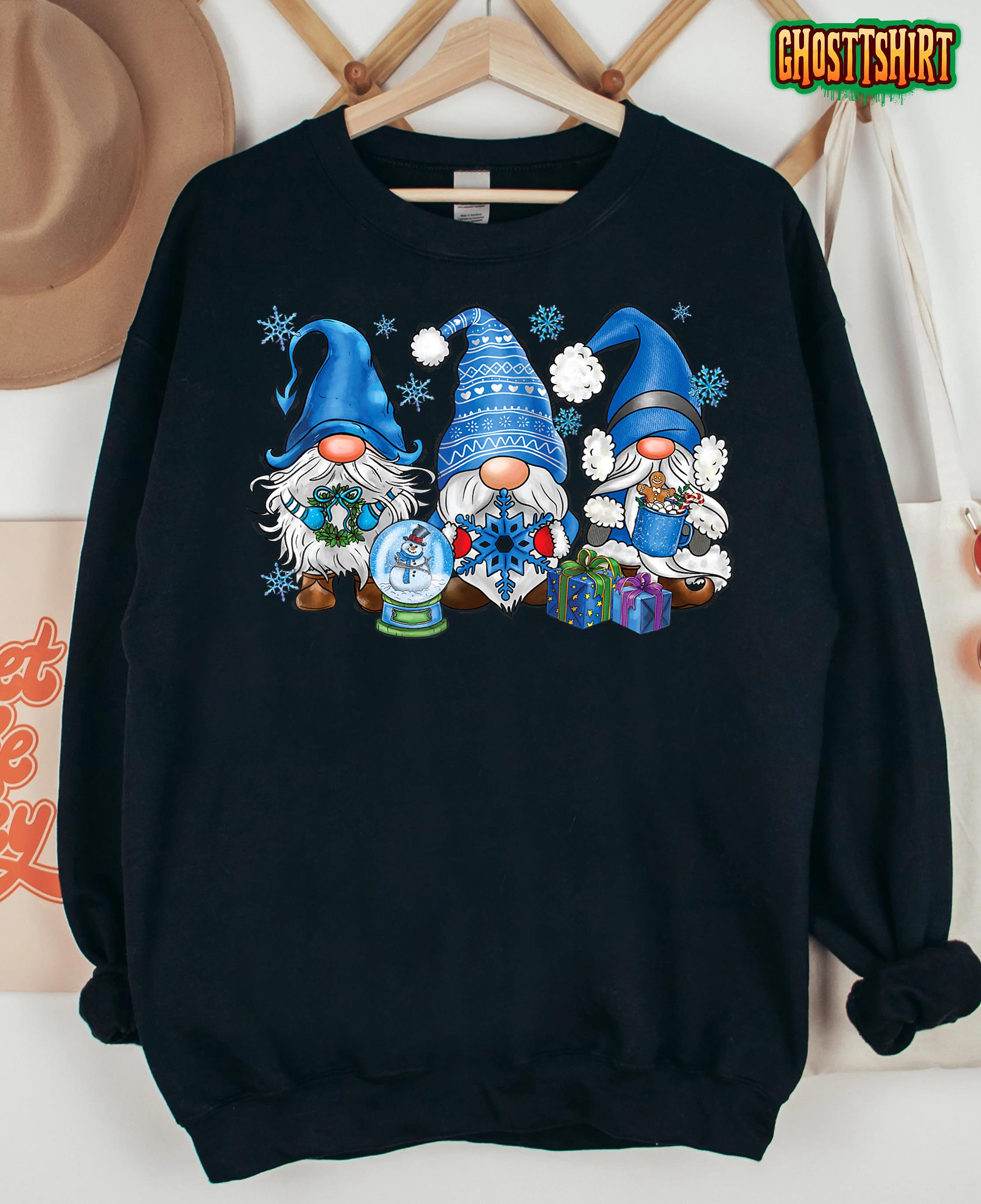 Snowman Gnomes in Blue Merry Christmas Gnomies Hello Winter T-Shirt