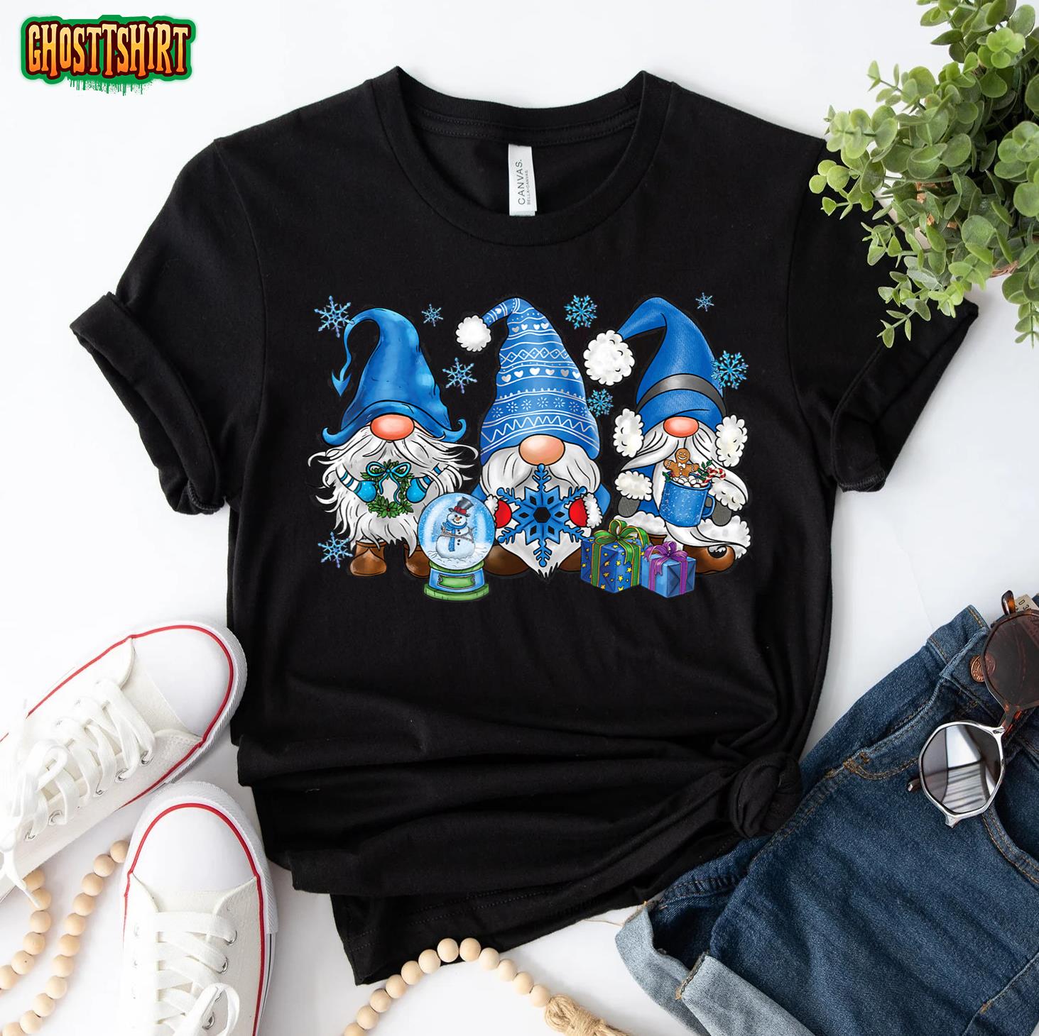 Snowman Gnomes in Blue Merry Christmas Gnomies Hello Winter T-Shirt