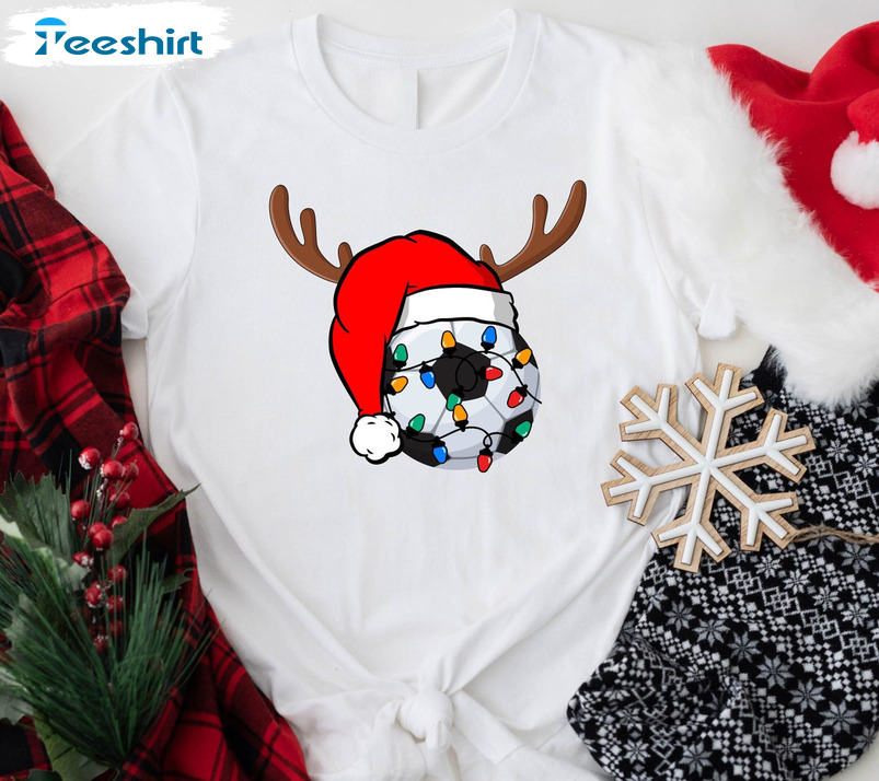 Soccer Ball Reindeer Shirt, Christmas Soccer Lover Unisex Hoodie Long Sleeve