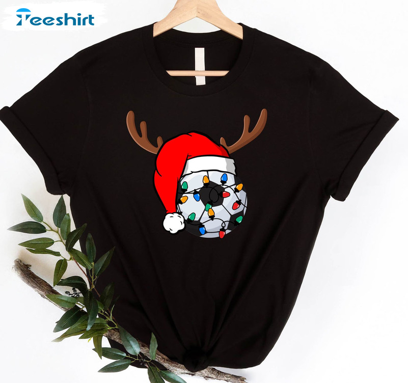 Soccer Ball Reindeer Shirt, Christmas Soccer Lover Unisex Hoodie Long Sleeve