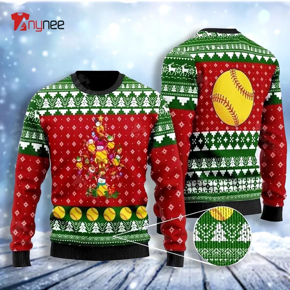 Softball Christmas Tree Ugly Christmas Sweater- Best Christmas Gifts 2023