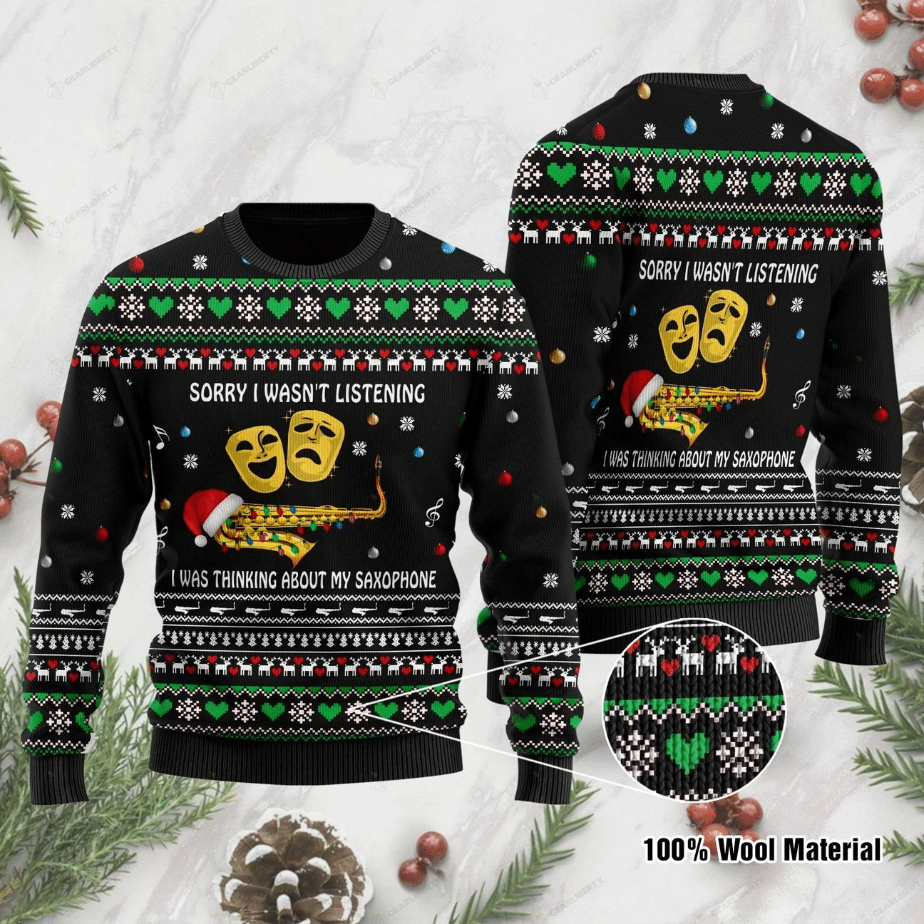 Sorry I Wasn’t Listening I Was Thinking About My Saxophone Ugly Christmas Sweater | For Men & Women | Adult | US1259- Best Christmas Gifts 2023