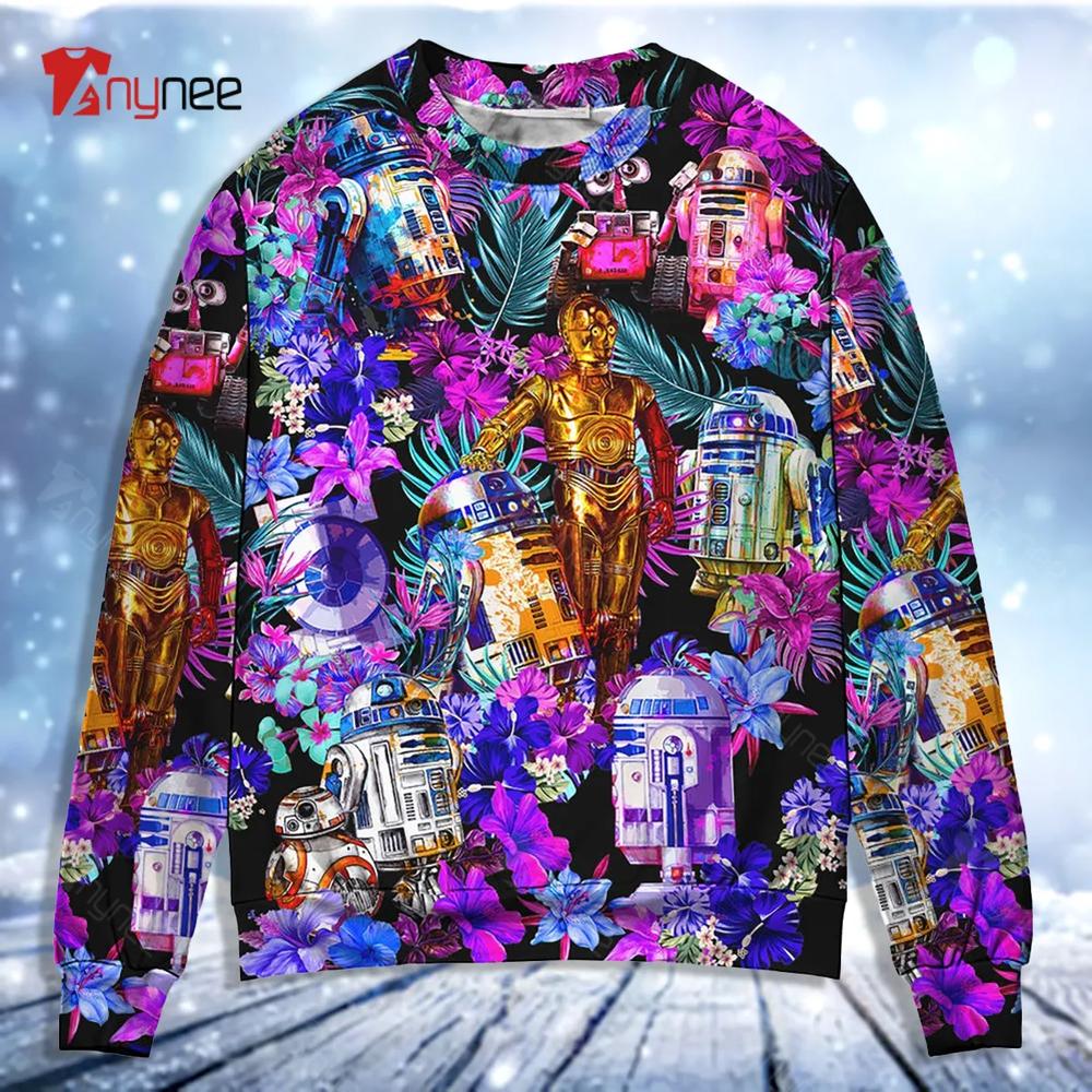 Special Star Wars R2-D2 With Friends Synthwave Ugly Christmas Sweater- Best Christmas Gifts 2023