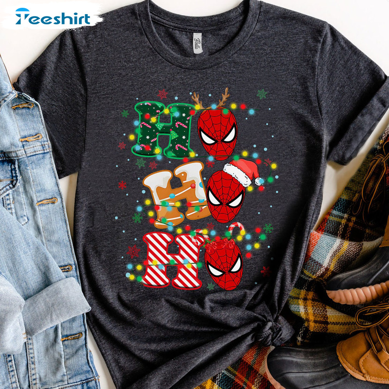 Spider Man Ho Ho Ho Christmas Shirt, Superhero Xmas Short Sleeve Sweater