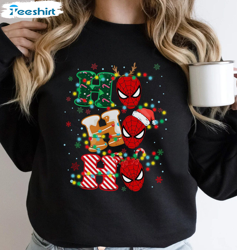 Spider Man Ho Ho Ho Christmas Shirt, Superhero Xmas Short Sleeve Sweater