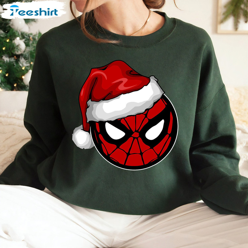 Spider Man Santa Hat Shirt, Marvel Christmas Sweater Short Sleeve