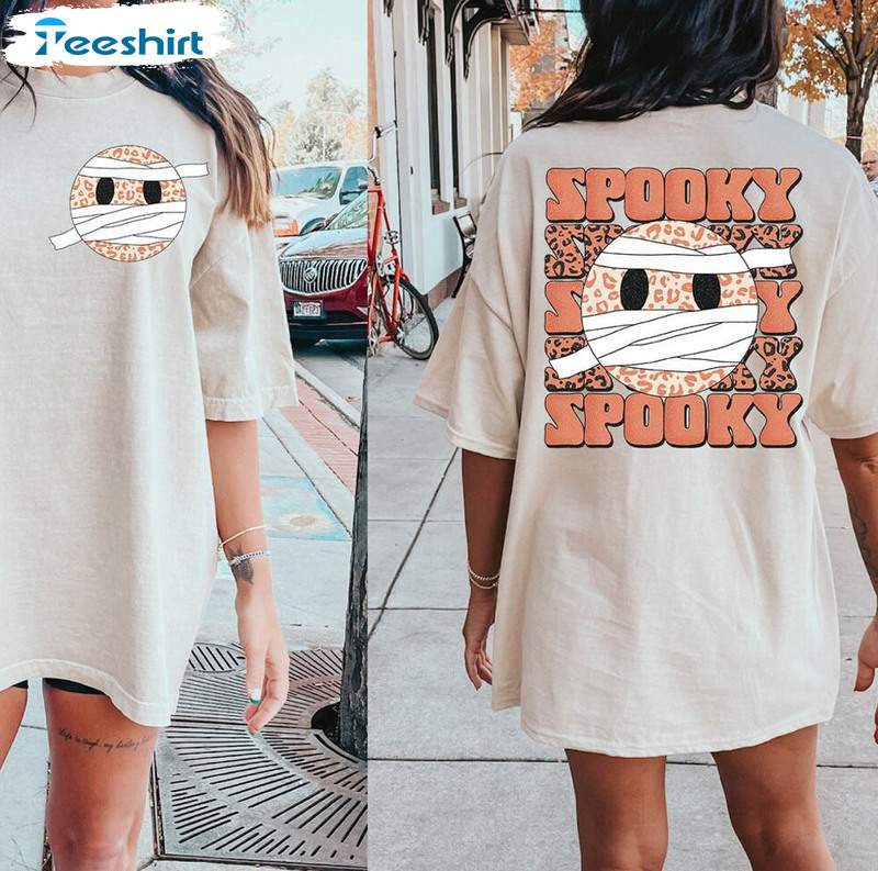 Spooky Halloween Shirt, Groovy Halloween Cute Ghost Short Sleeve Long Sleeve