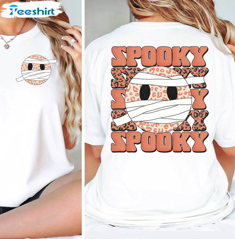 Spooky Halloween Shirt, Groovy Halloween Cute Ghost Short Sleeve Long Sleeve