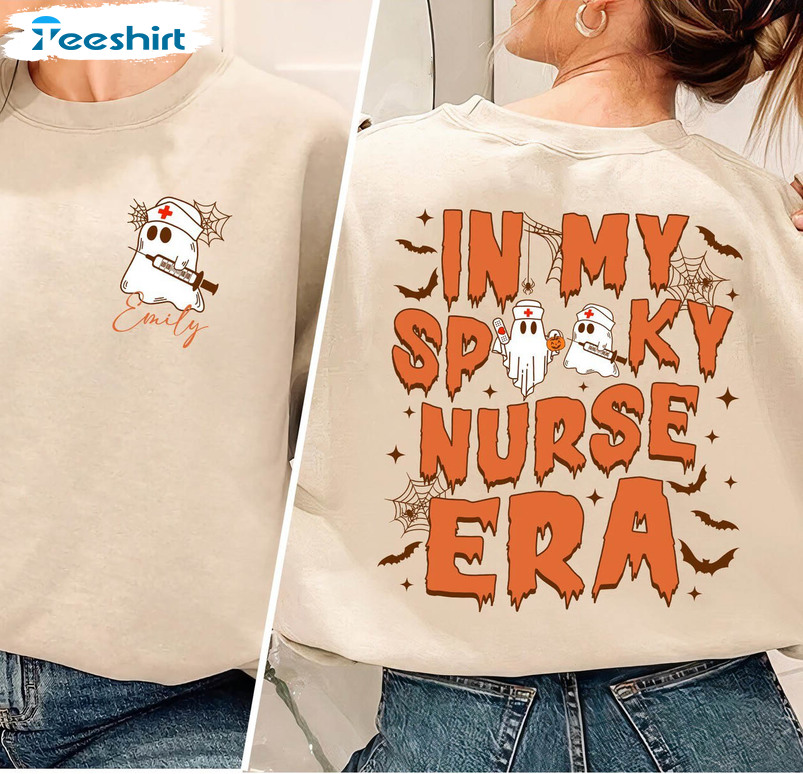 Spooky Nurse Halloween Shirt, Ghost Spooky Short Sleeve Hoodie