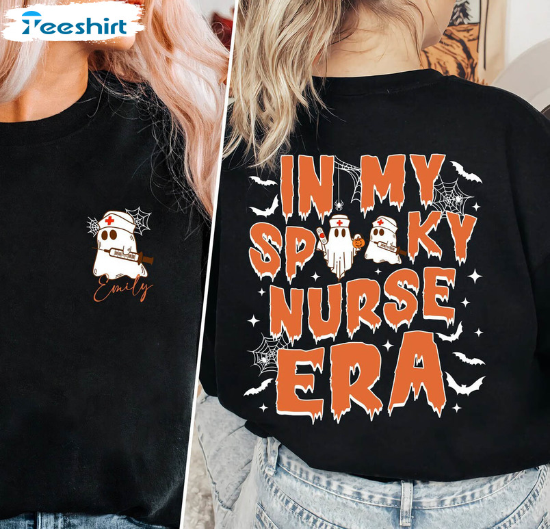 Spooky Nurse Halloween Shirt, Ghost Spooky Short Sleeve Hoodie