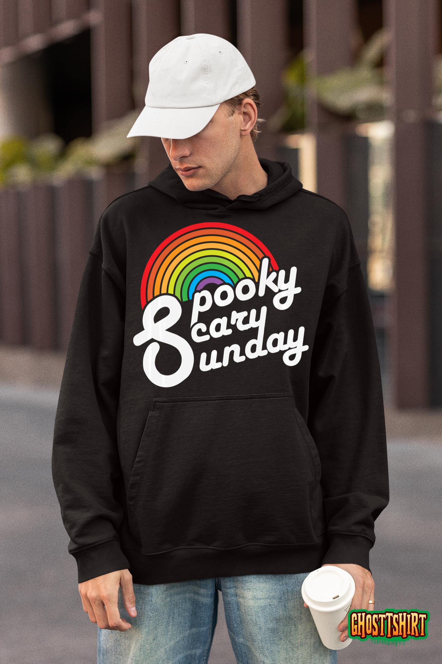 Spooky Scary Sunday Trendy Retro Rainbow Pullover Hoodie