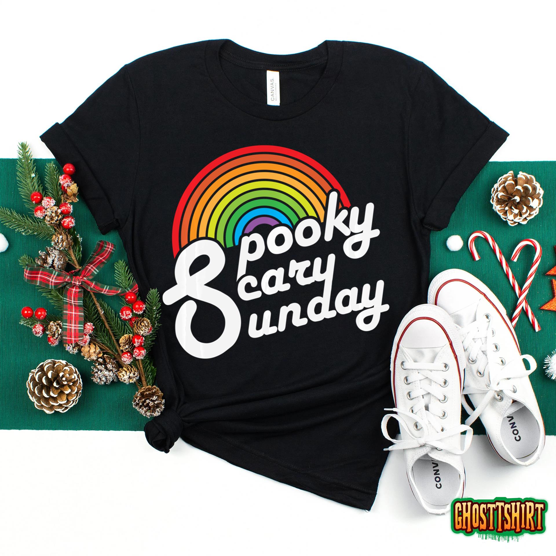 Spooky Scary Sunday Trendy Retro Rainbow Pullover Hoodie