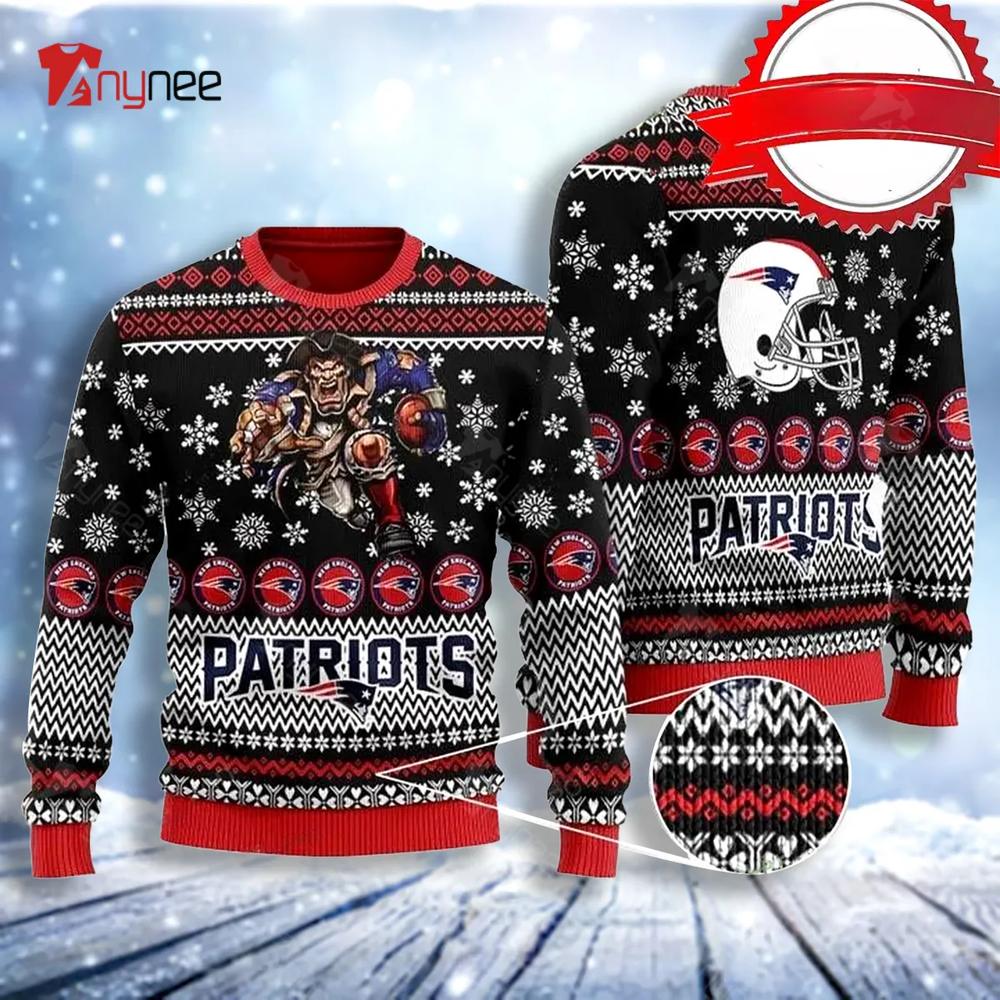 Sports Football Team England Patriots Player With Helmet And Ball For Football Fans Ugly Christmas Sweater- Best Christmas Gifts 2023