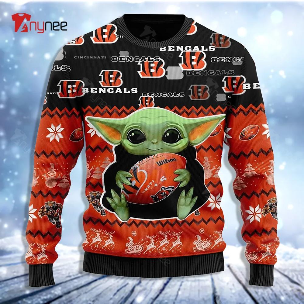 Star Wars Baby Yoda Star Wars Cincinnati Bengals Custom Name Ugly Christmas Sweater- Best Christmas Gifts 2023