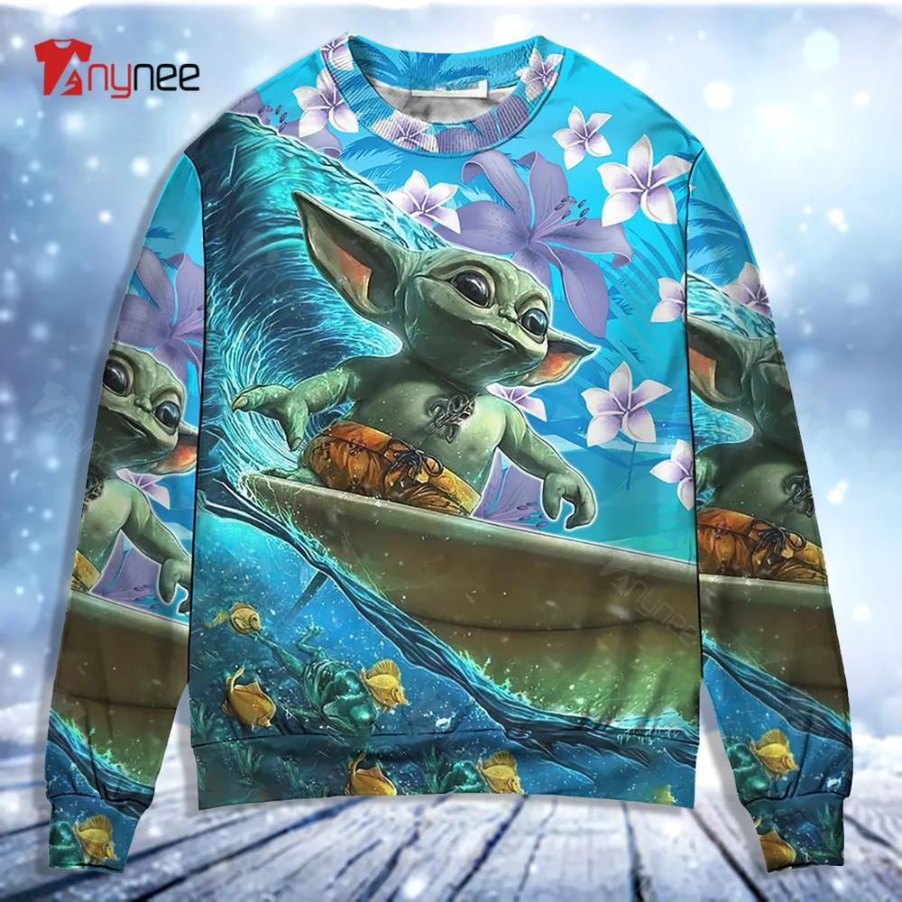 Star Wars Baby Yoda Surfing Ugly Christmas Sweater- Best Christmas Gifts 2023