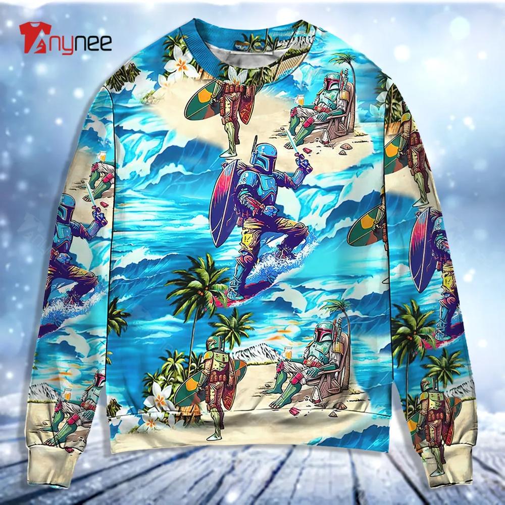 Star Wars Boba Fett Star Wars Surfing Ugly Christmas Sweater- Best Christmas Gifts 2023