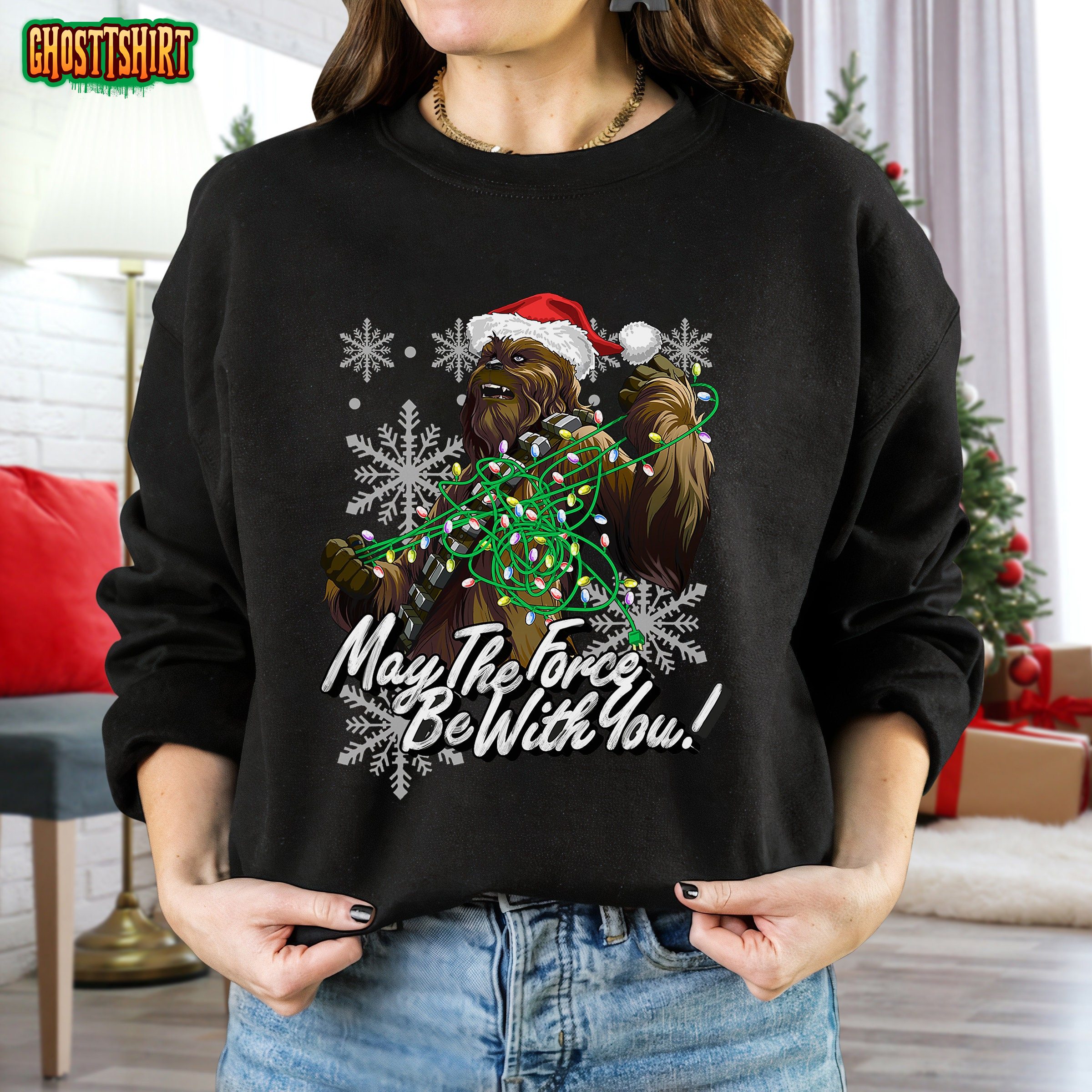 Star Wars Christmas Chewbacca Tangled Lights Sweatshirt