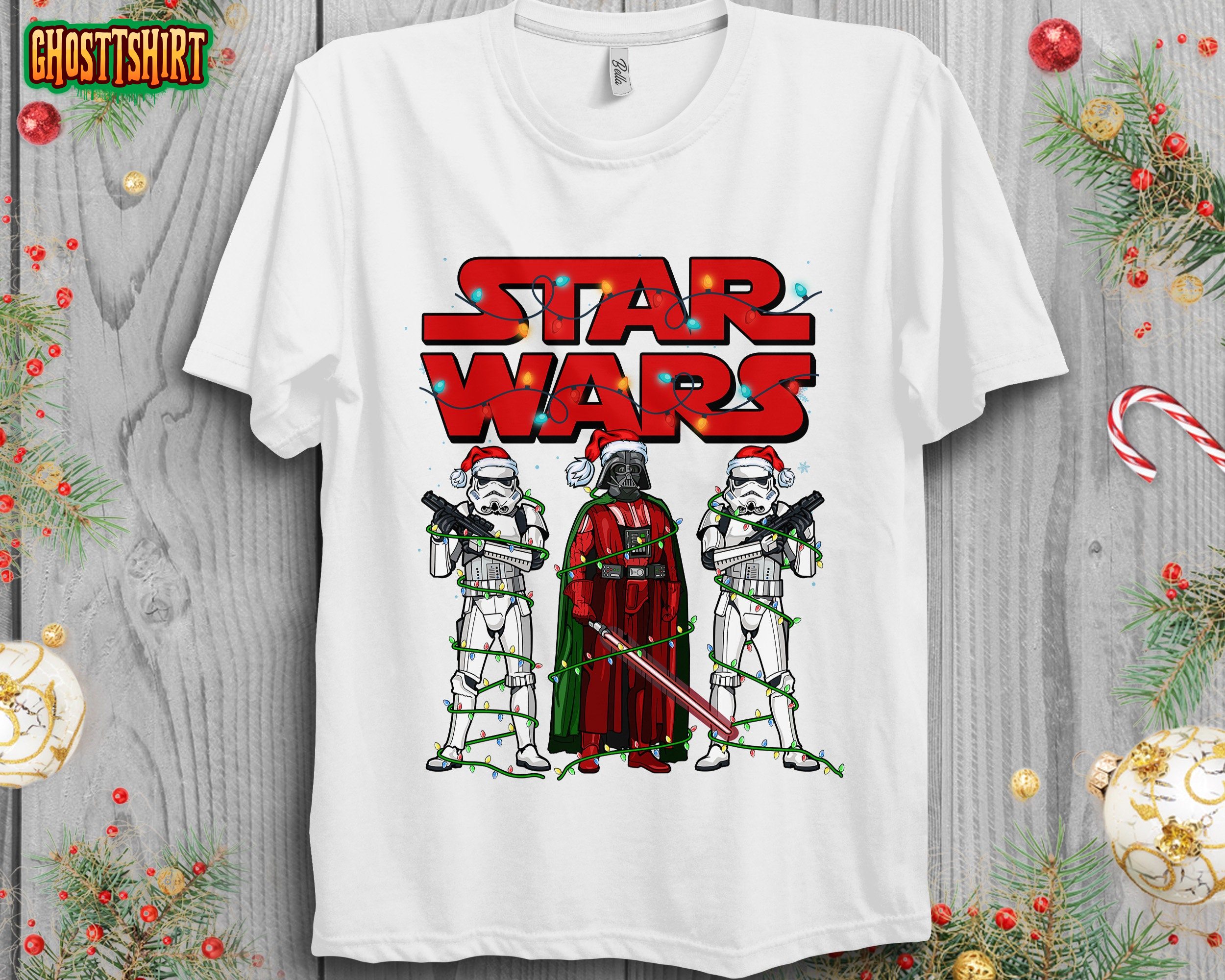 Star Wars Christmas Logo Darth Vader Stormtrooper Christmas Lights T-Shirt