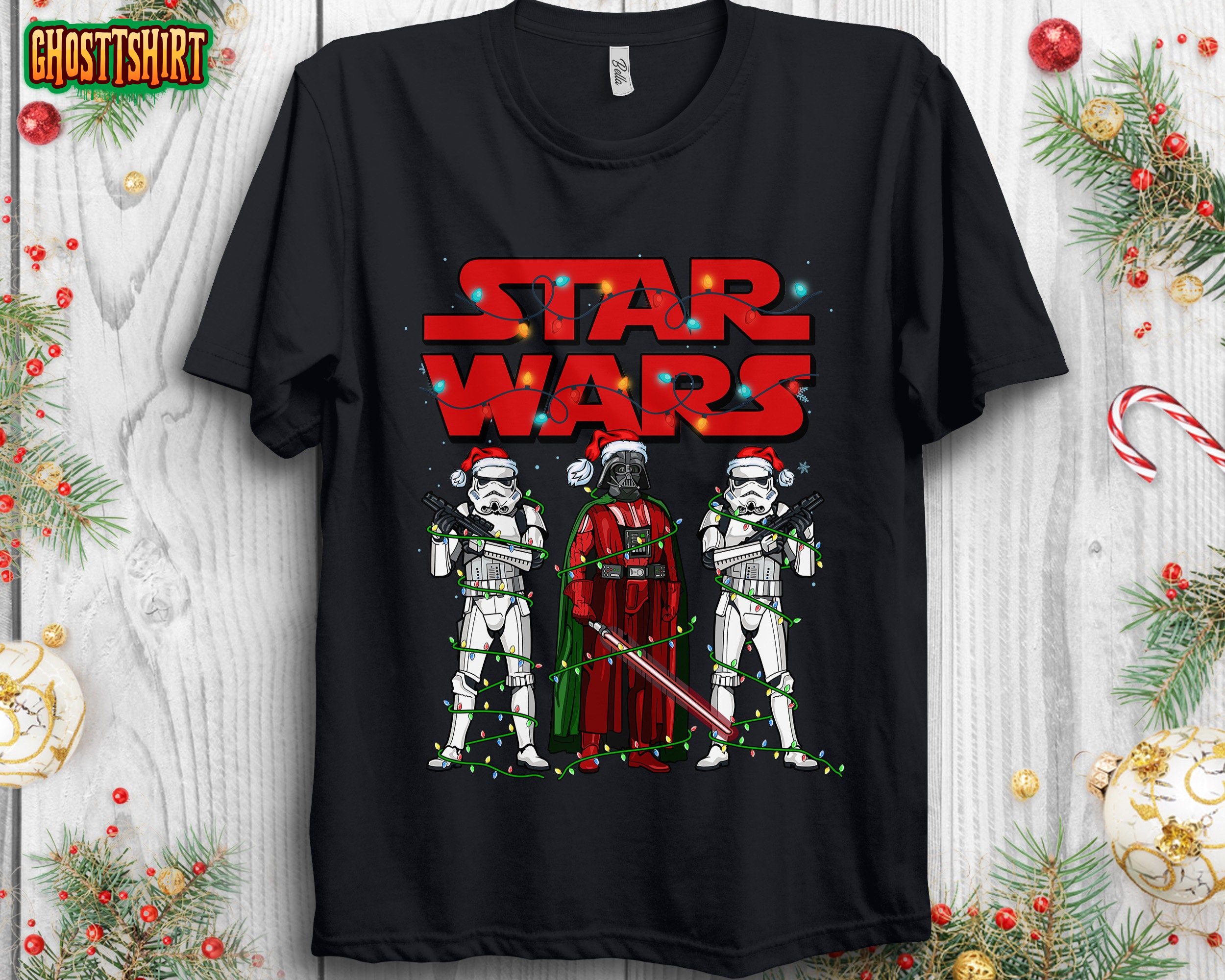 Star Wars Christmas Logo Darth Vader Stormtrooper Christmas Lights T-Shirt