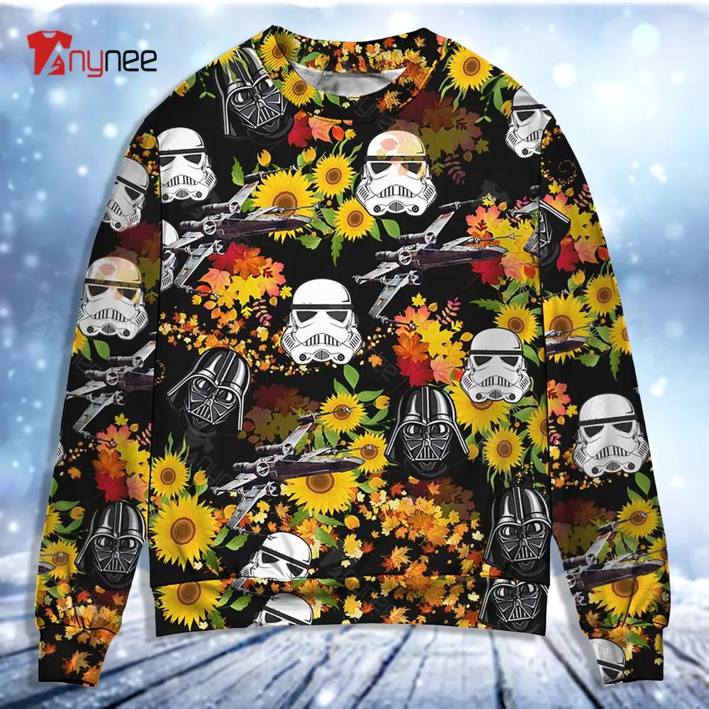 Star Wars Darth Vader Stormtrooper Helmet Autumn Wild Sunflowers Ugly Christmas Sweater- Best Christmas Gifts 2023