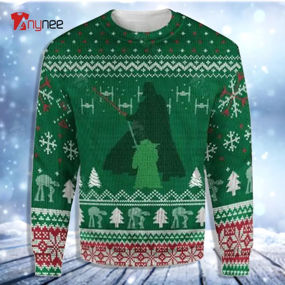 Star Wars Green Darth Vader And Yoda Ugly Christmas Sweater- Best Christmas Gifts 2023