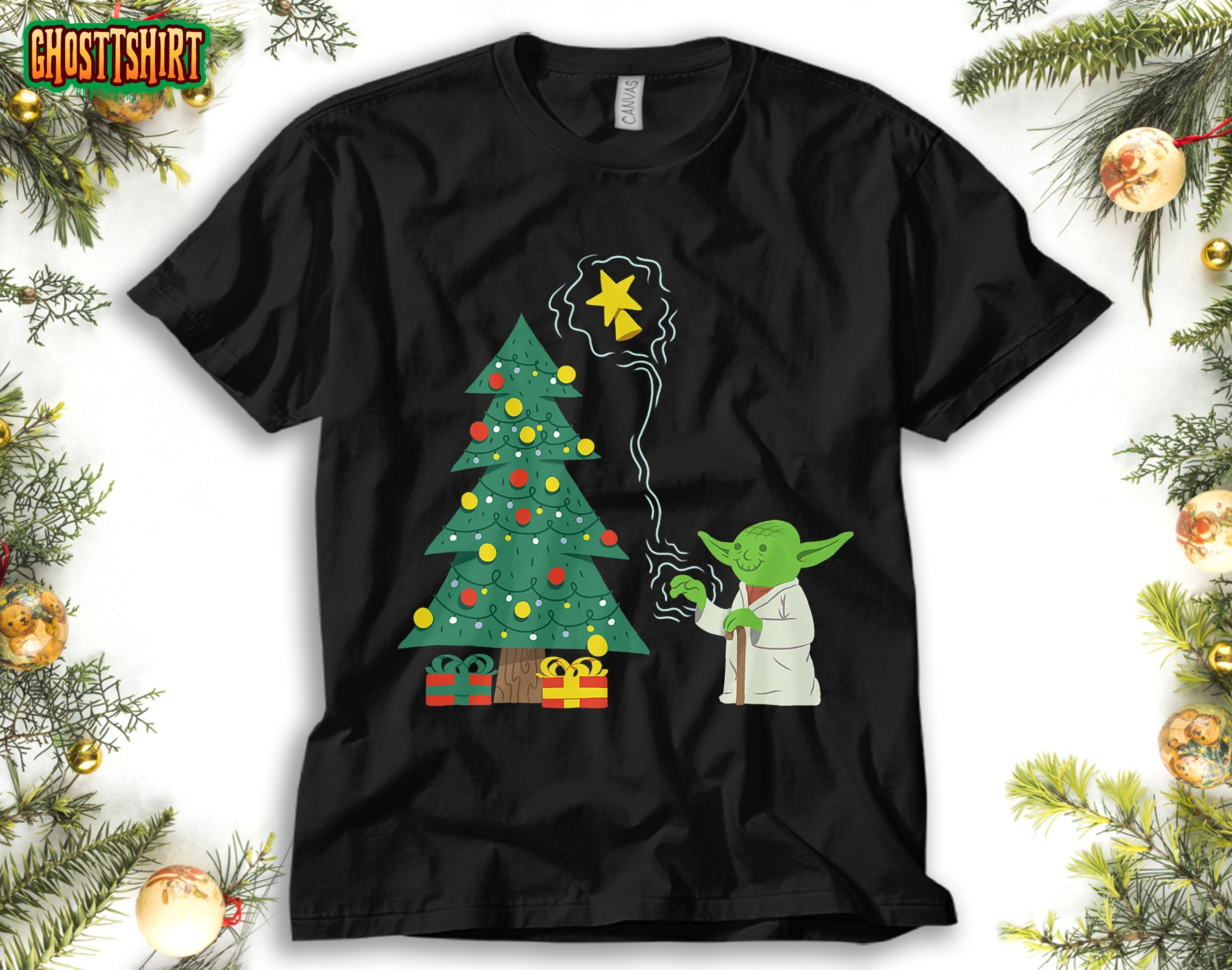 Star Wars Holiday Yoda Decorates Christmas Tree Sweatshirt