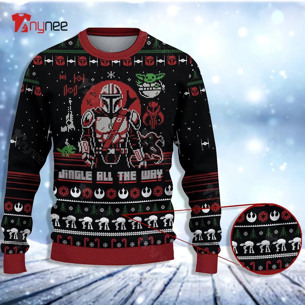 Star Wars Jingle All The Way Mandalorian Yoda Ugly Christmas Sweater- Best Christmas Gifts 2023