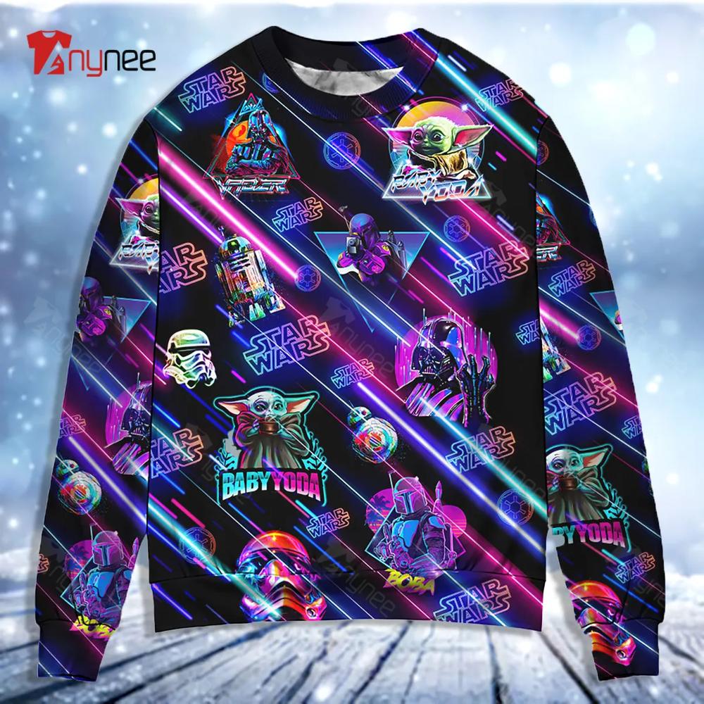 Star Wars Neon All Star Style Ugly Christmas Sweater- Best Christmas Gifts 2023