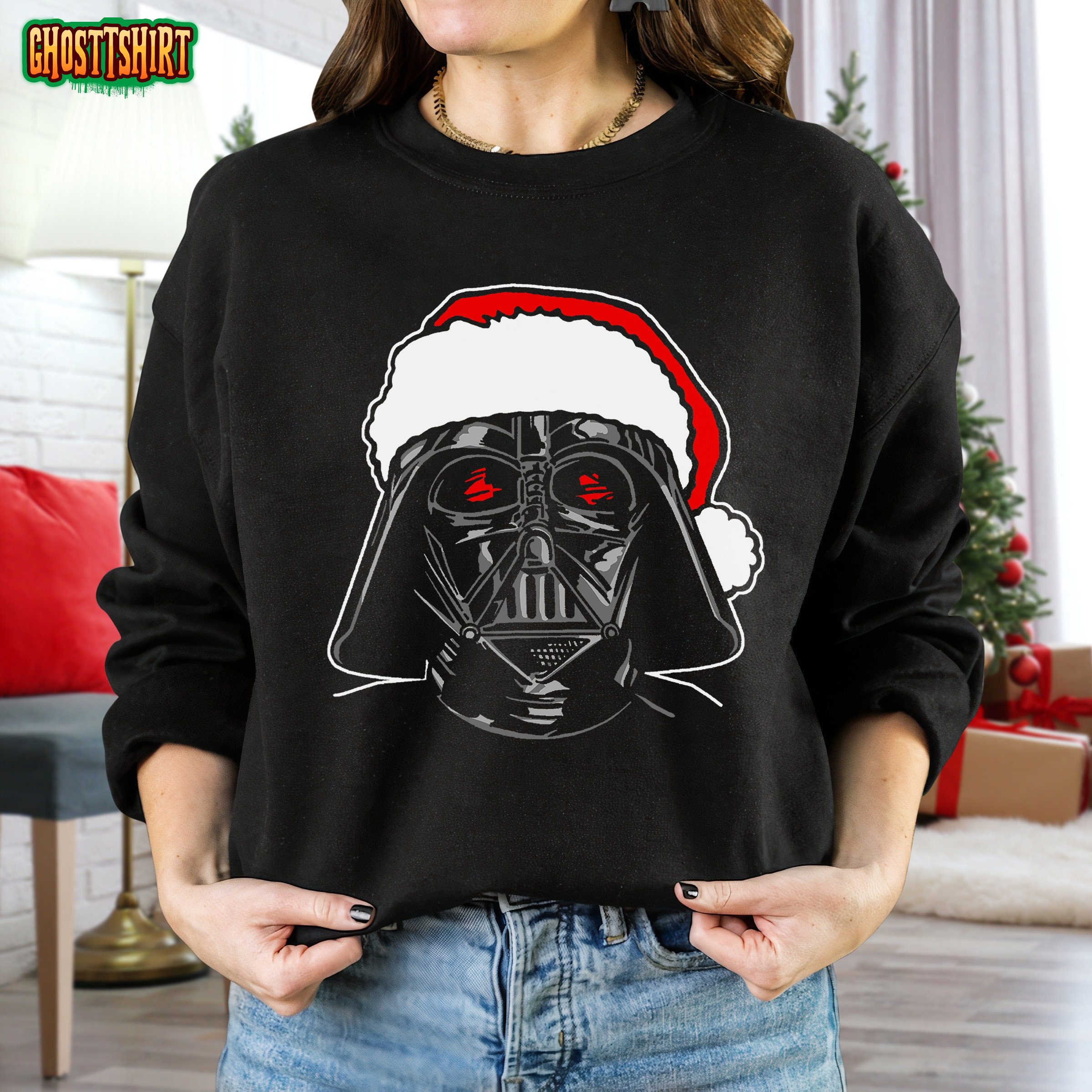 Star Wars Santa Darth Vader Sketch Christmas Graphic Sweatshirt