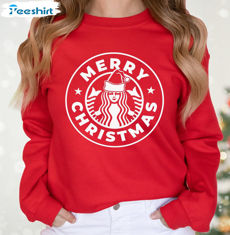 Starbucks Merry Christmas Shirt, Christmas Coffee Short Sleeve Crewneck