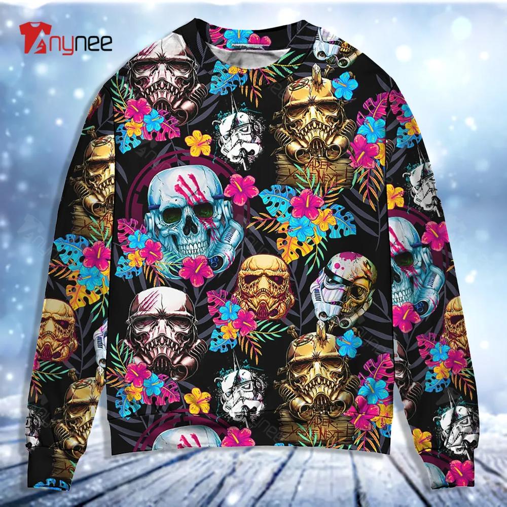 Starwars Stormtrooper Skull Tropical Neon Ugly Christmas Sweater- Best Christmas Gifts 2023