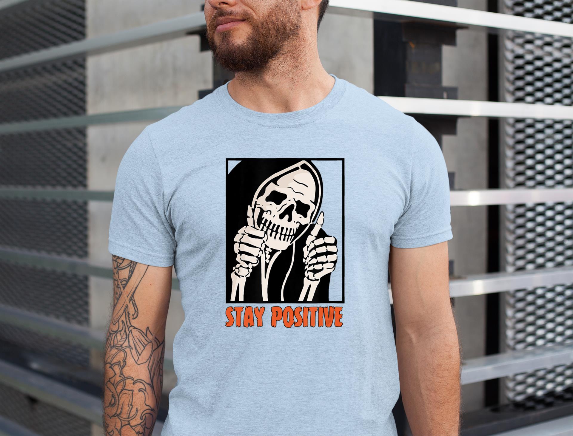 Stay Positive Skeleton Thumbs Up Spooky Halloween T-Shirt