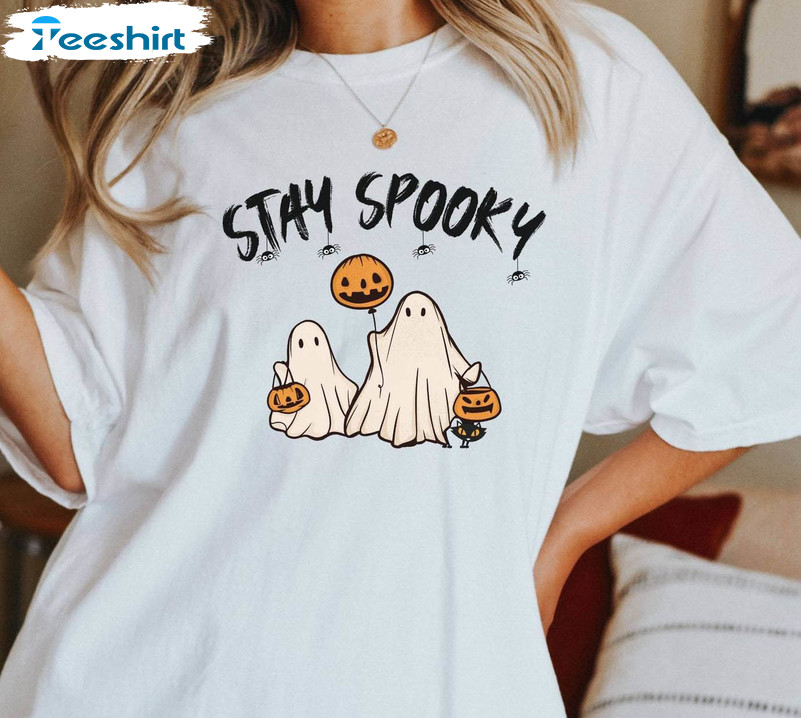 Stay Spooky Ghost Comfort Shirt, Halloween Vintage Unisex T-shirt Short Sleeve