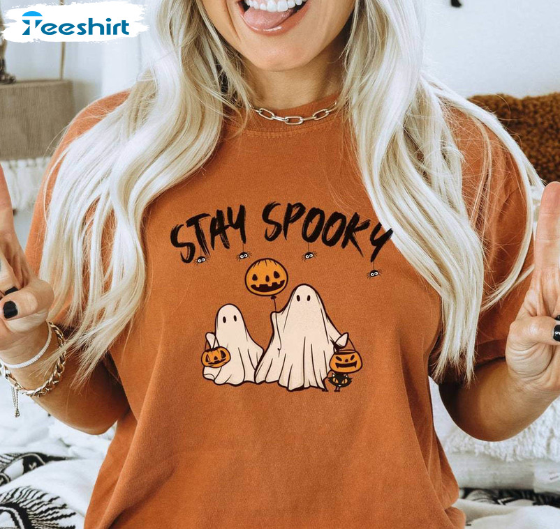 Stay Spooky Ghost Comfort Shirt, Halloween Vintage Unisex T-shirt Short Sleeve