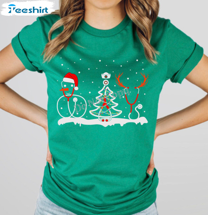 Stethoscope Christmas Shirt, Healthcare Xmas Short Sleeve Tee Tops