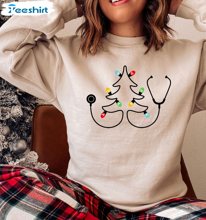 Stethoscope Tree Sweatshirt, Christmas Nurse Unisex Hoodie Tee Tops